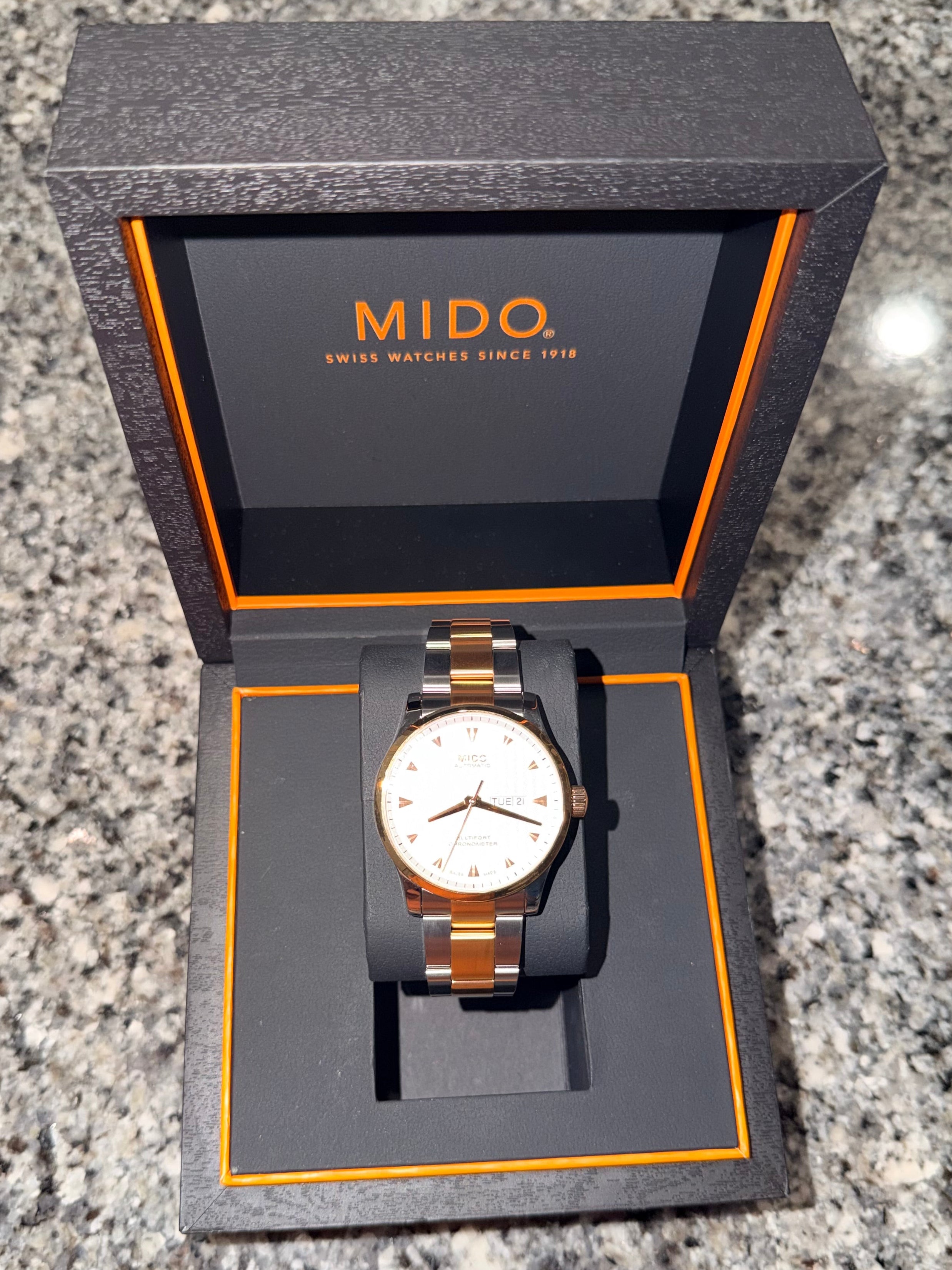 MIDO Multifort Chronometer Automatic Day-Date-Two-Tone-White-Dial-New
