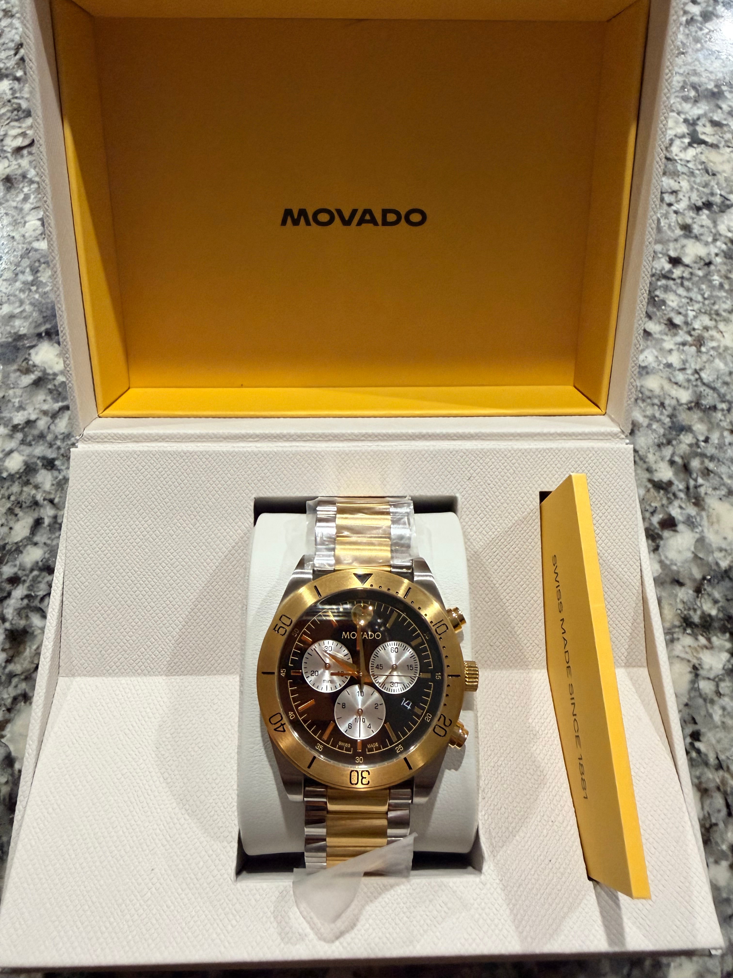 Movado Series 800 Chronograph Two-Tone Black Dial 42mm - 2600146 - New