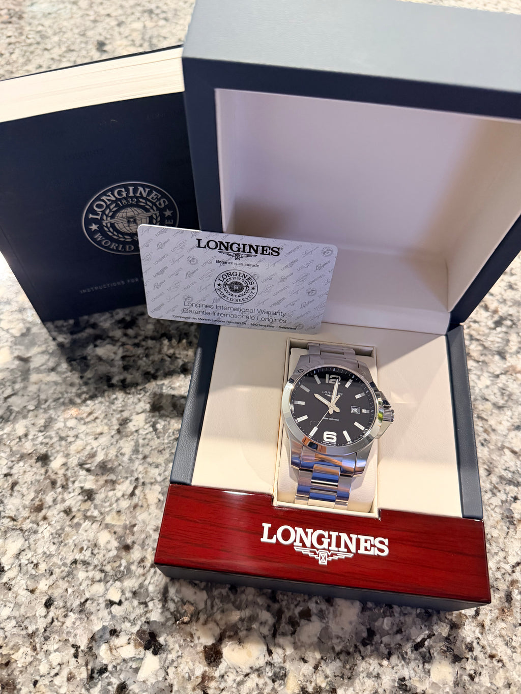 LONGINES Conquest Quartz 43mm Black Dial Stainless Steel - L3.760.4.56.6 - New