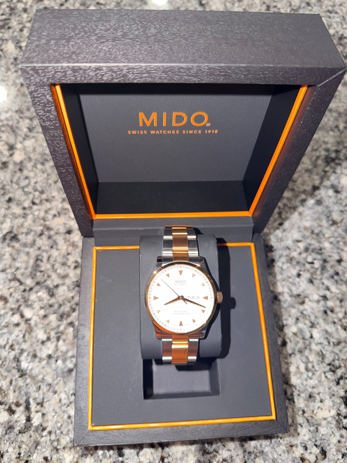 MIDO Multifort Chronometer Automatic Day-Date-Two-Tone-White-Dial-New