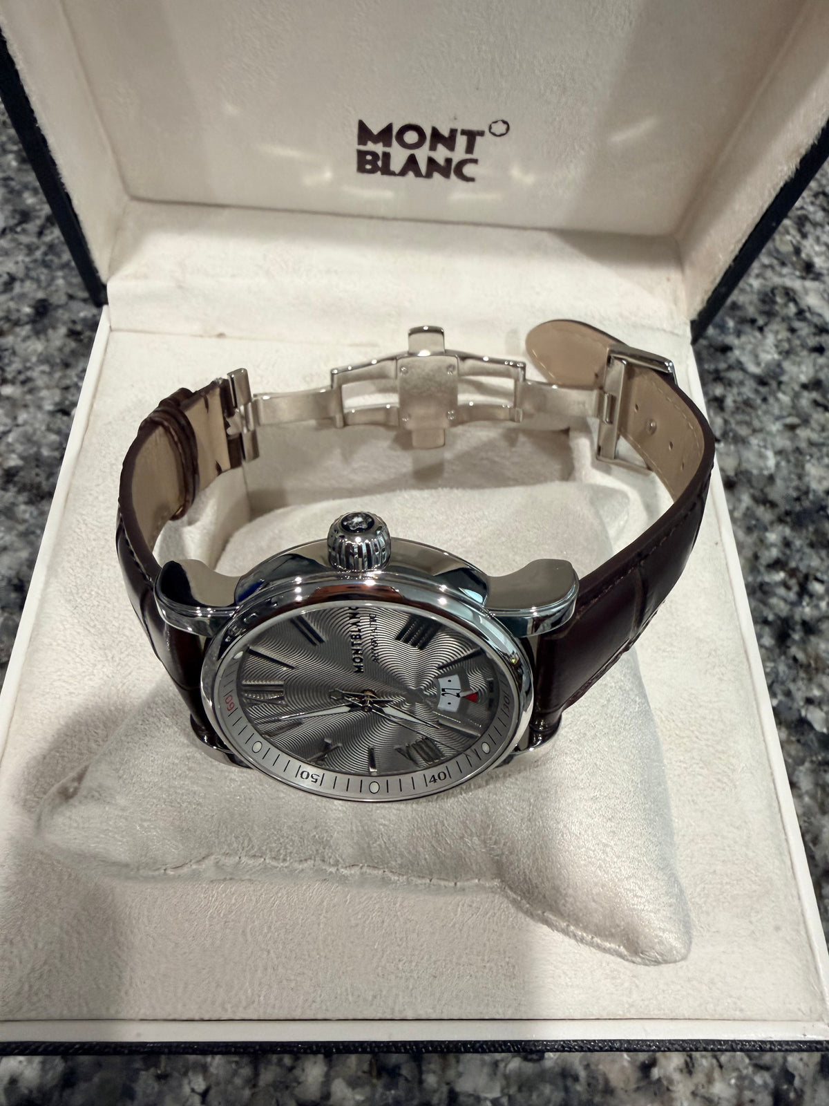 Montblanc Star Automatic Silver Guilloché Dial Brown Leather Watch – Ref. 102342 - Pre-owned