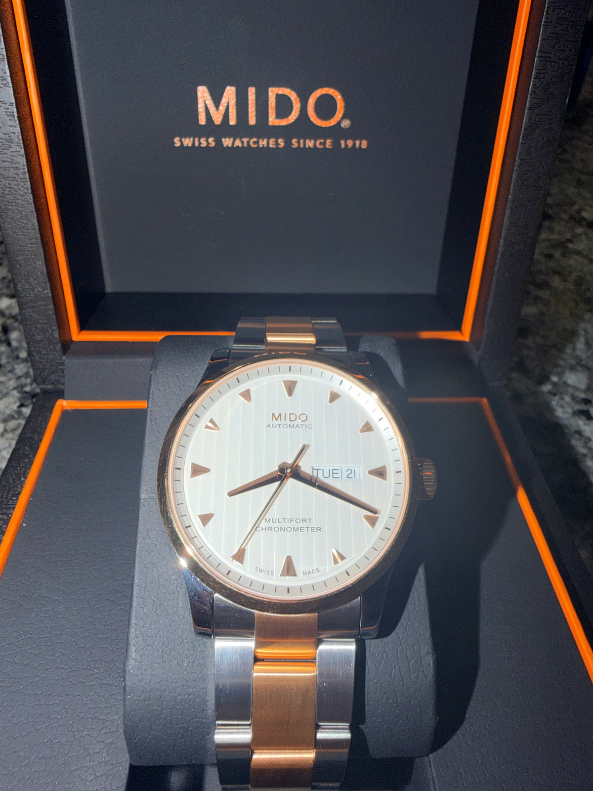MIDO Multifort Chronometer Automatic Day-Date-Two-Tone-White-Dial-New
