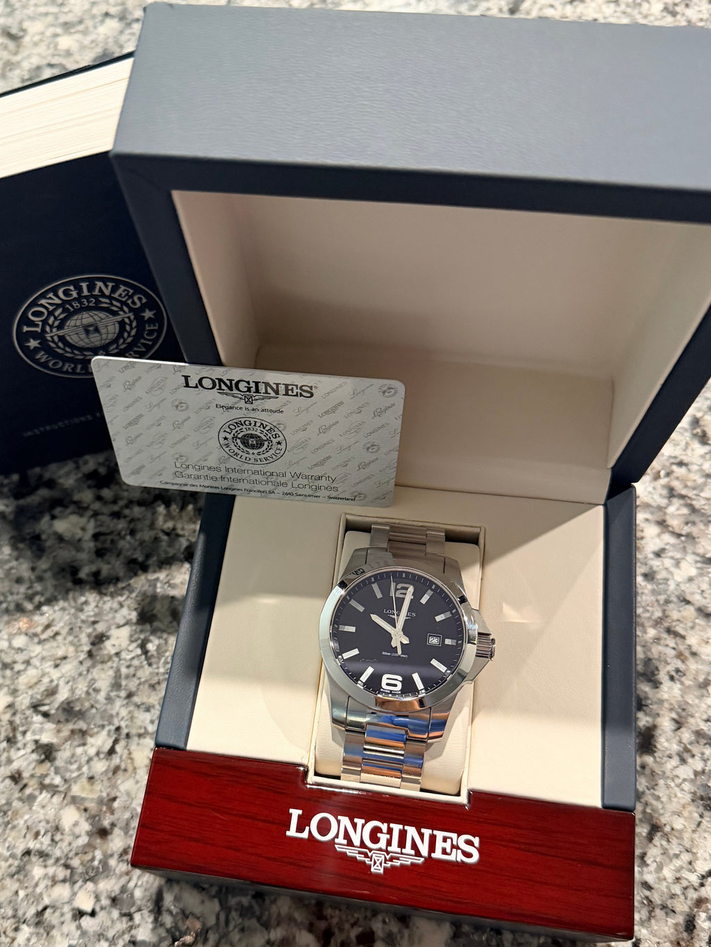 LONGINES Conquest Quartz 43mm Black Dial Stainless Steel - L3.760.4.56.6 - New