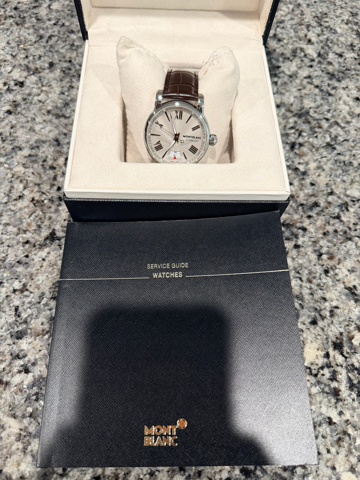 Montblanc Star Automatic Silver Guilloché Dial Brown Leather Watch – Ref. 102342 - Pre-owned