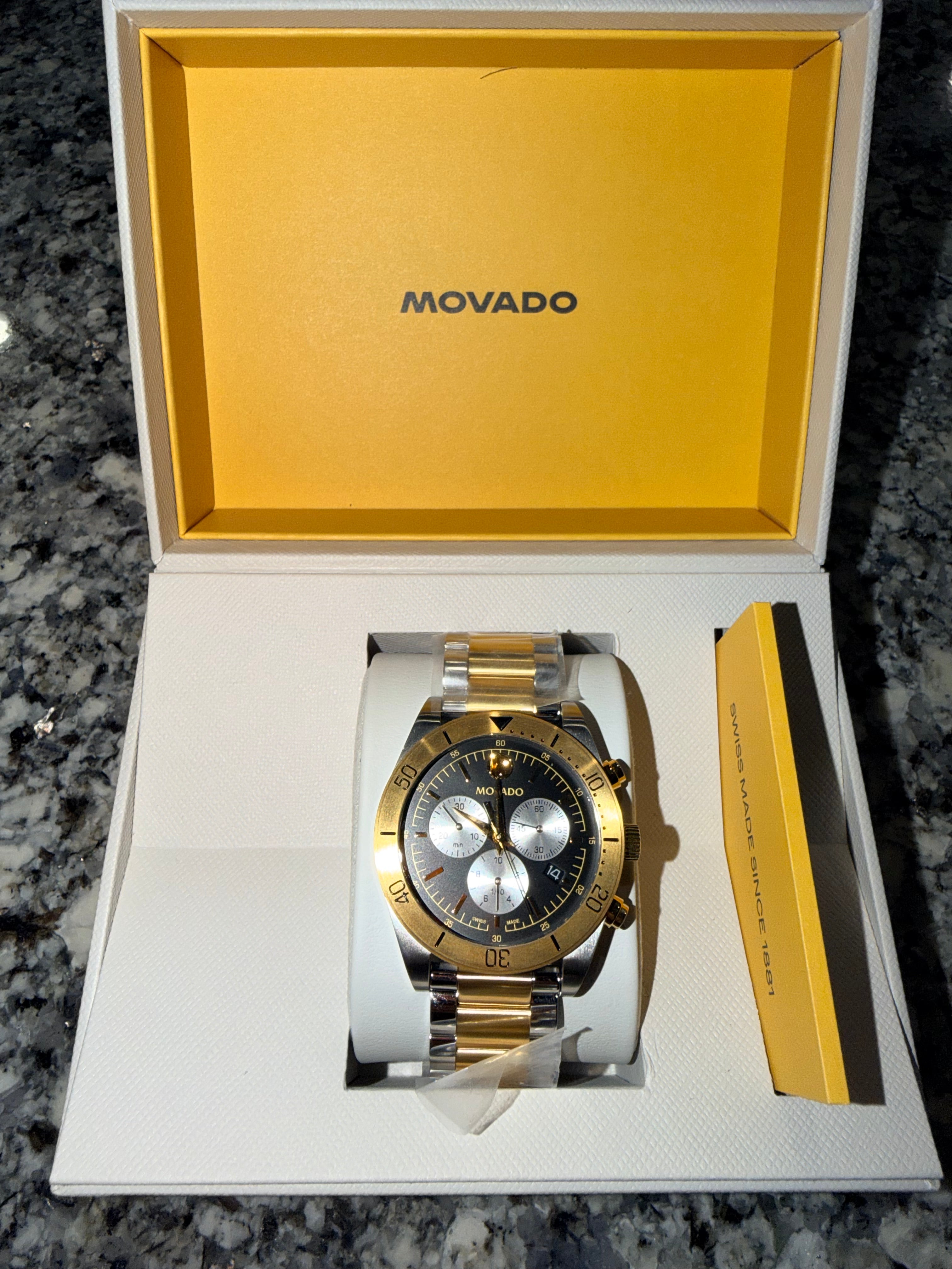 Movado Series 800 Chronograph Two-Tone Black Dial 42mm - 2600146 - New