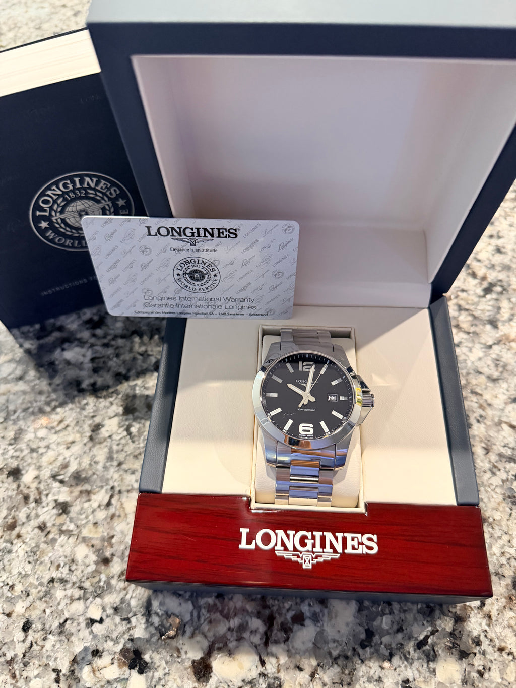 LONGINES Conquest Quartz 43mm Black Dial Stainless Steel - L3.760.4.56.6 - New