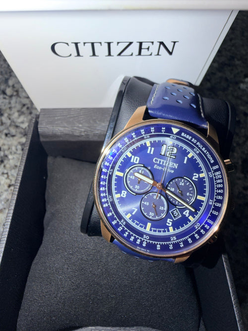 Citizen Eco-Drive Chronograph Blue Dial Rose Gold-Tone Watch - CA4503-00L  - New